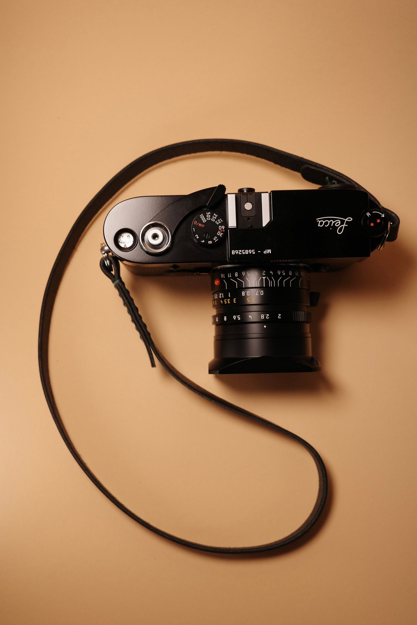 Camera strap skinny - black stitched