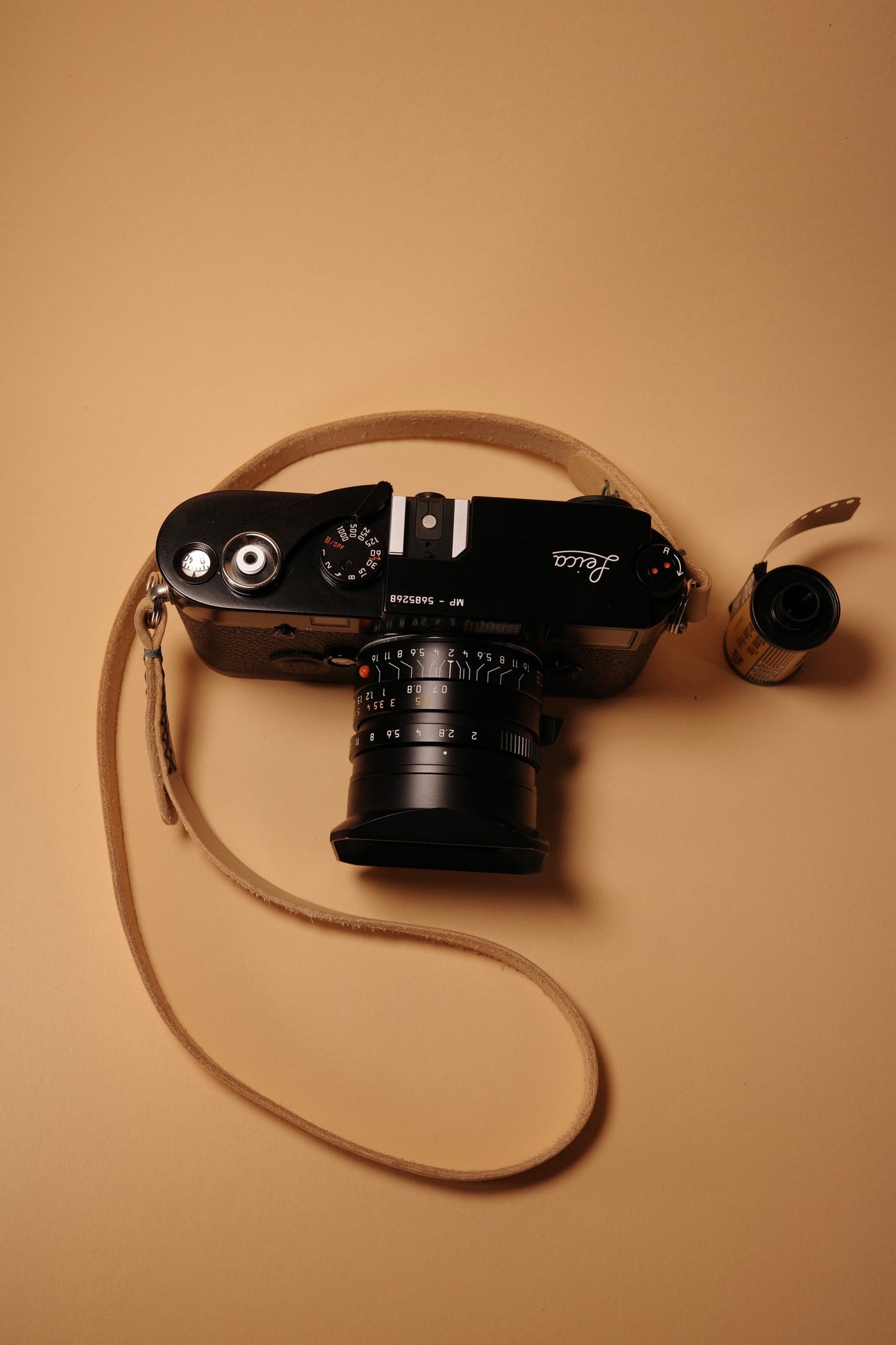 Camera strap skinny - natural stitched